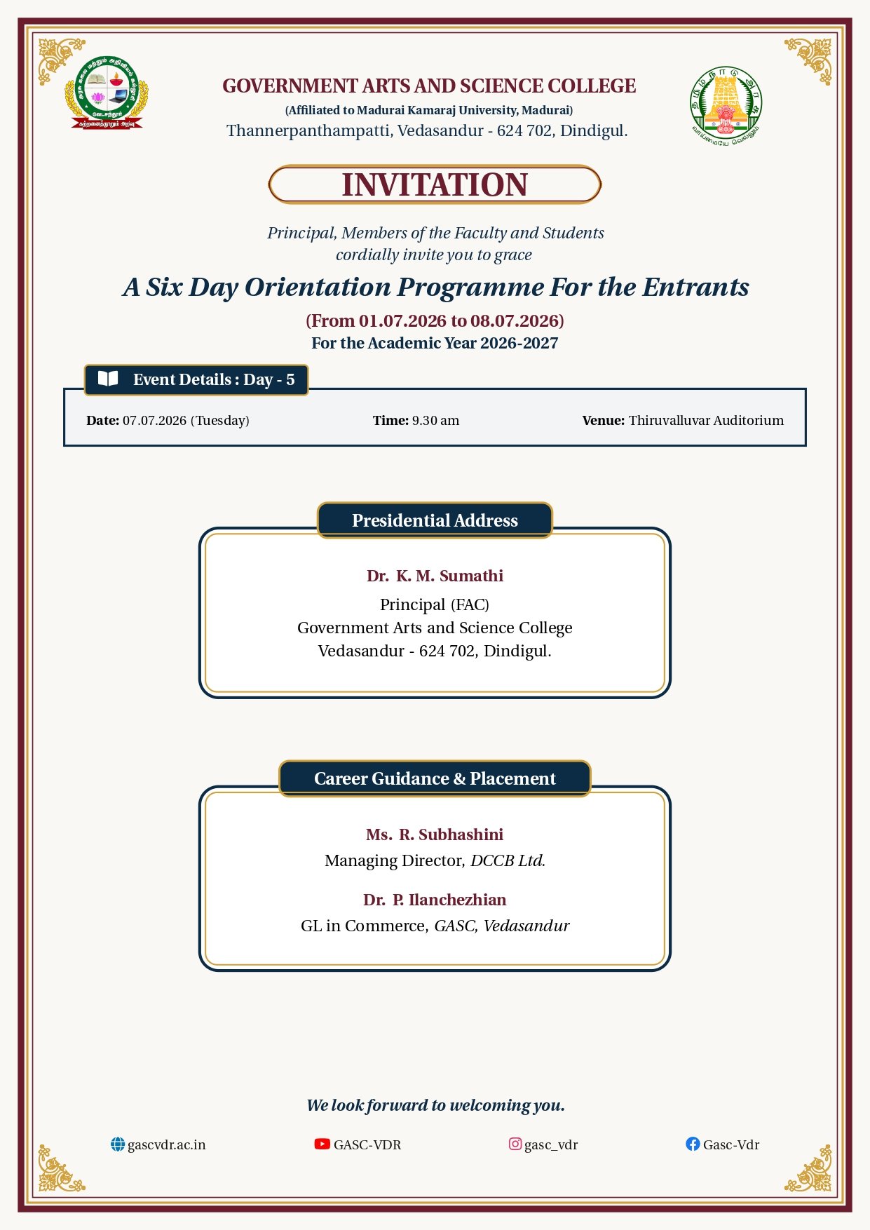 A Six Day Orientation Programme For the Freshers - Day 5
